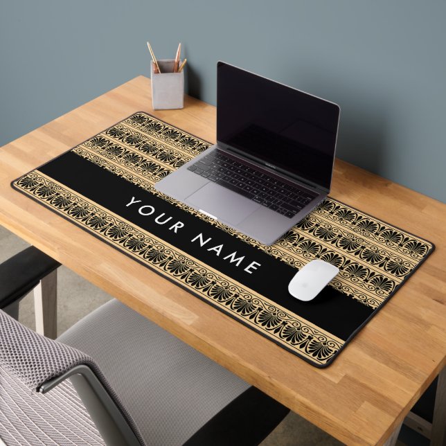 Greek Fret Arabesque Brown, Your Name, Personalise Desk Mat (Office 2)