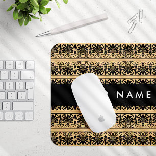 Greek Fret Arabesque Brown, Your Name, Personalise Mouse Pad