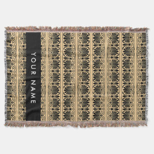 Greek Fret Arabesque Brown, Your Name, Personalise Throw Blanket