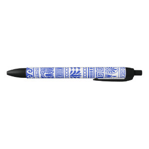Greek Fret, Mediterranean Pattern, Blue Black Ink Pen
