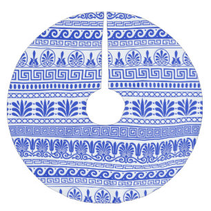 Greek Fret, Mediterranean Pattern, Blue Brushed Polyester Tree Skirt