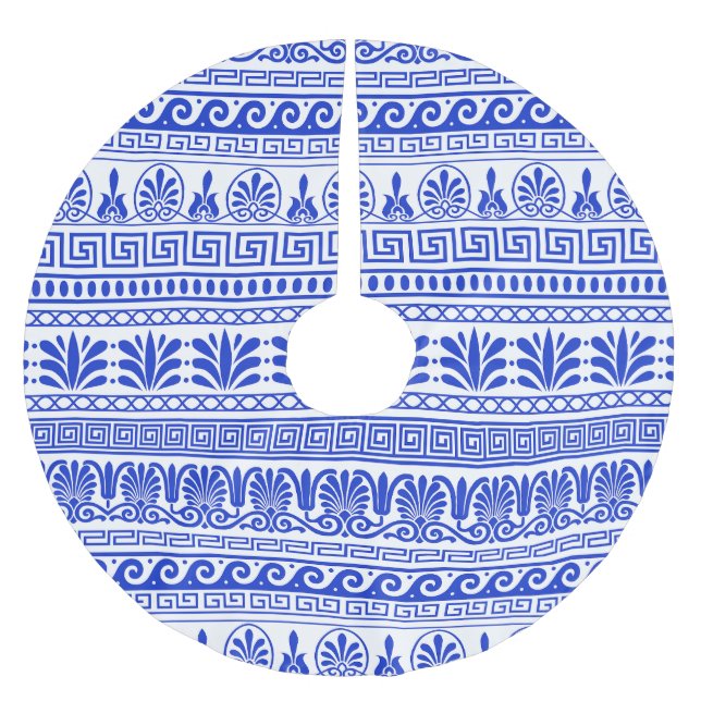 Greek Fret, Mediterranean Pattern, Blue Brushed Polyester Tree Skirt (Front)