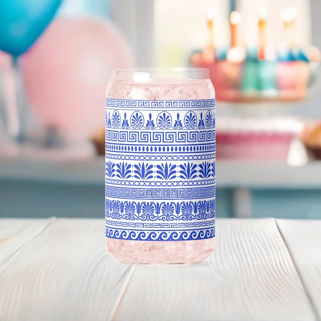 Greek Fret, Mediterranean Pattern, Blue Can Glass (Insitu (Baby Shower))