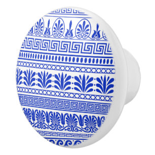 Greek Fret, Mediterranean Pattern, Blue Ceramic Knob