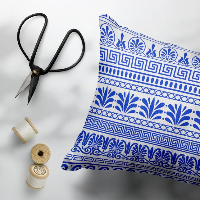 Greek Fret, Mediterranean Pattern, Blue Decorative Cushion (Creator Uploaded)