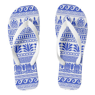 Greek Fret, Mediterranean Pattern, Blue Jandals