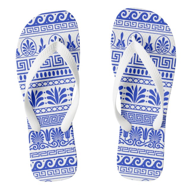 Greek Fret, Mediterranean Pattern, Blue Jandals (Footbed)