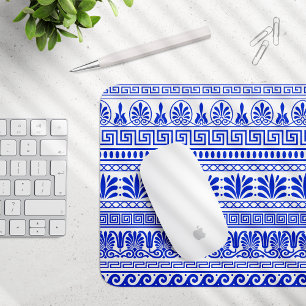 Greek Fret, Mediterranean Pattern, Blue Mouse Pad