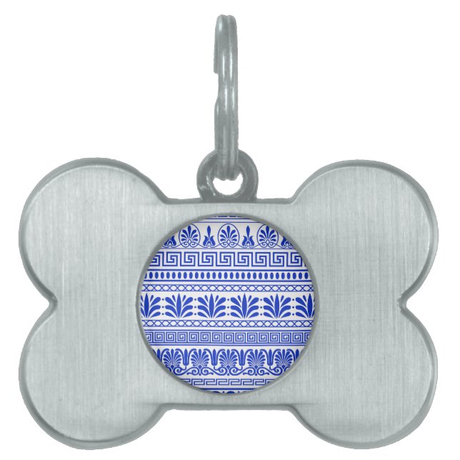 Greek Fret, Mediterranean Pattern, Blue Pet ID Tag (Front)