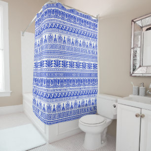 Greek Fret, Mediterranean Pattern, Blue Shower Curtain