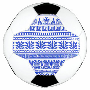 Greek Fret, Mediterranean Pattern, Blue Soccer Ball