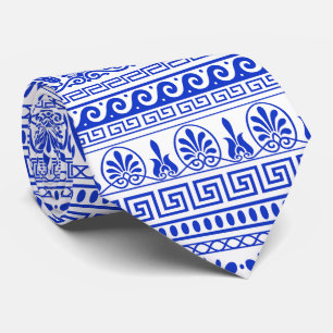 Greek Fret, Mediterranean Pattern, Blue Tie