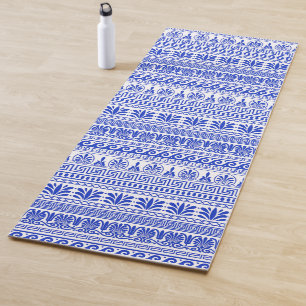 Greek Fret, Mediterranean Pattern, Blue Yoga Mat