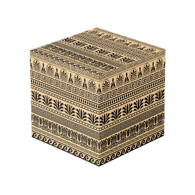 Greek Fret, Mediterranean Pattern, Brown Cube (Front Angled)