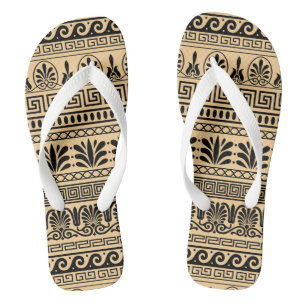 Greek Fret, Mediterranean Pattern, Brown Jandals