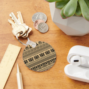 Greek Fret, Mediterranean Pattern, Brown Key Ring