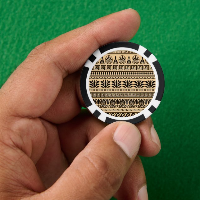 Greek Fret, Mediterranean Pattern, Brown Poker Chips (Hand)