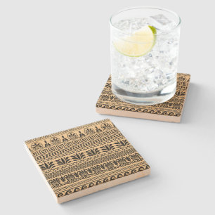Greek Fret, Mediterranean Pattern, Brown Stone Coaster