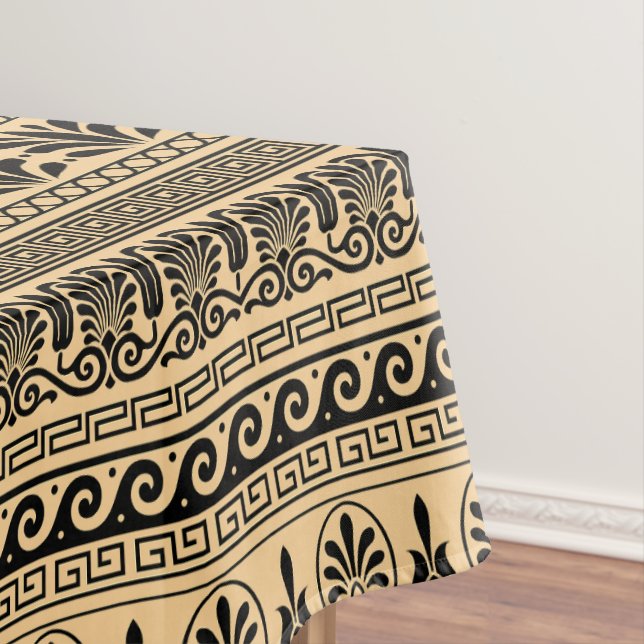 Greek Fret, Mediterranean Pattern, Brown Tablecloth (In Situ)