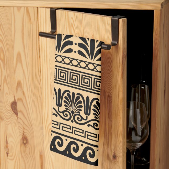 Greek Fret, Mediterranean Pattern, Brown Tea Towel (Thirds Fold)