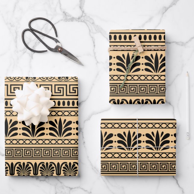 Greek Fret, Mediterranean Pattern, Brown Wrapping Paper Sheet (Front)