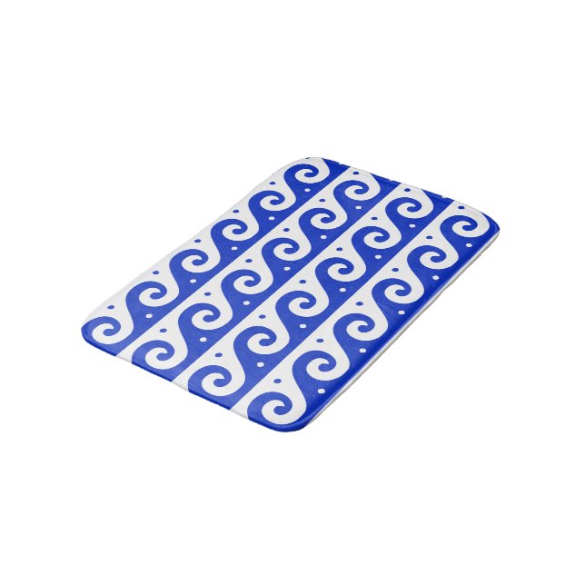 Greek Fret, Mediterranean Wave Pattern, Blue Bath Mat (Angled)