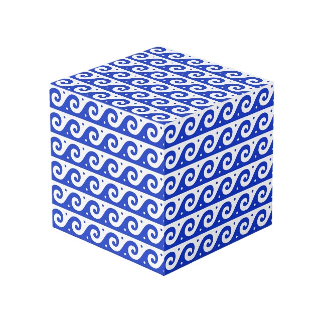 Greek Fret, Mediterranean Wave Pattern, Blue Cube (Front Angled)