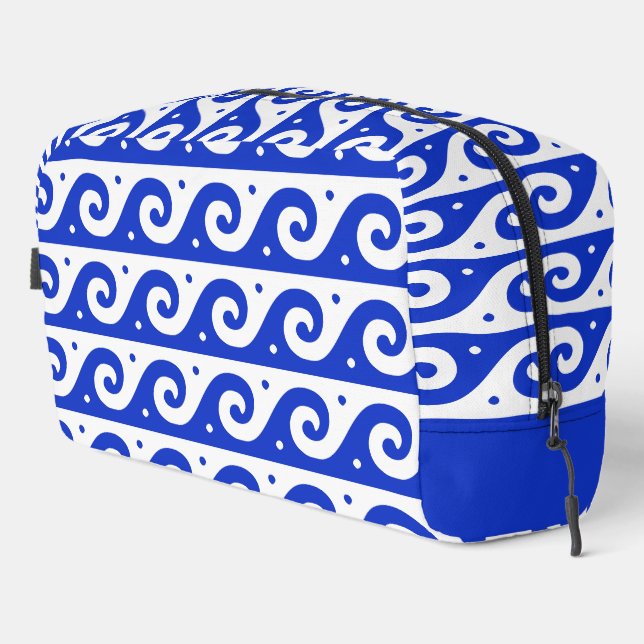 Greek Fret, Mediterranean Wave Pattern, Blue Dopp Kit (Right Corner)