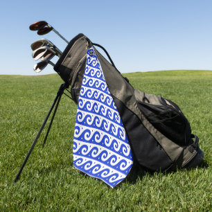 Greek Fret, Mediterranean Wave Pattern, Blue Golf Towel