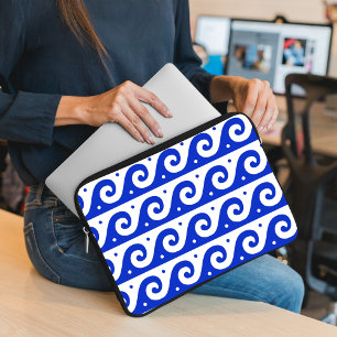 Greek Fret, Mediterranean Wave Pattern, Blue Laptop Sleeve