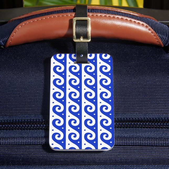 Greek Fret, Mediterranean Wave Pattern, Blue Luggage Tag (Front Insitu 2)