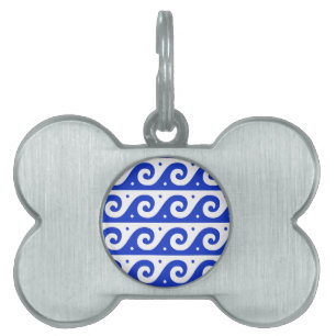 Greek Fret, Mediterranean Wave Pattern, Blue Pet ID Tag