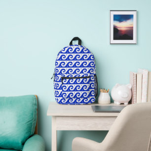 Greek Fret, Mediterranean Wave Pattern, Blue Printed Backpack