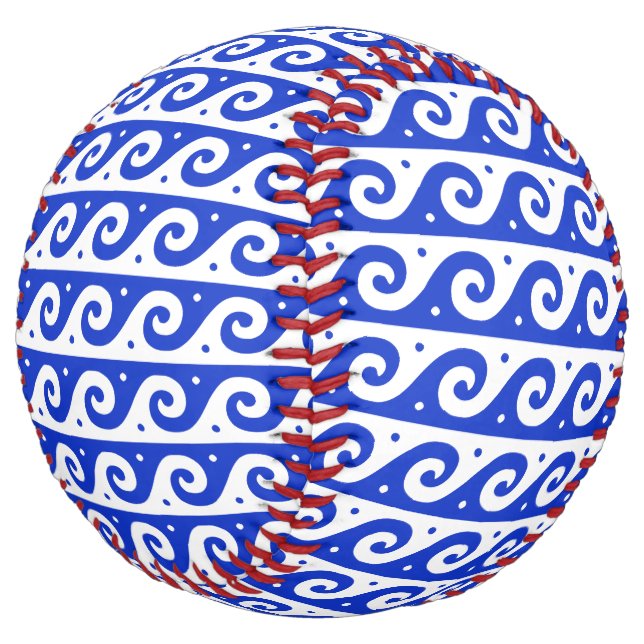 Greek Fret, Mediterranean Wave Pattern, Blue Softball (Angled)