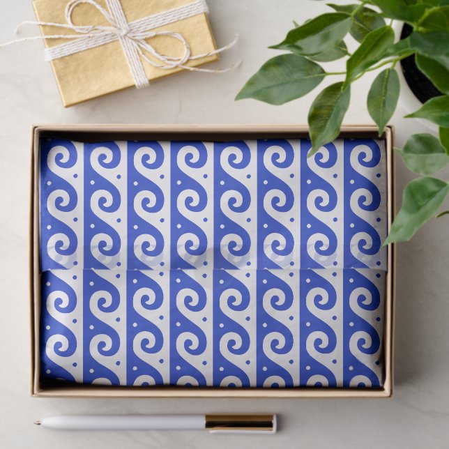 Greek Fret, Mediterranean Wave Pattern, Blue Tissue Paper (Gift)