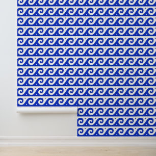 Greek Fret, Mediterranean Wave Pattern, Blue Wallpaper