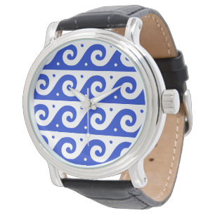 Greek Fret, Mediterranean Wave Pattern, Blue Watch