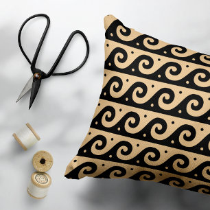 Greek Fret, Mediterranean Wave Pattern, Brown Decorative Cushion