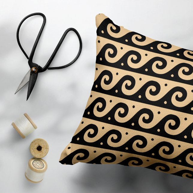 Greek Fret, Mediterranean Wave Pattern, Brown Decorative Cushion (Creator Uploaded)