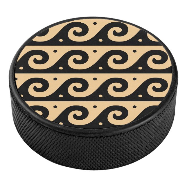 Greek Fret, Mediterranean Wave Pattern, Brown Hockey Puck (3/4)
