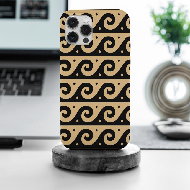 Greek Fret, Mediterranean Wave Pattern, Brown iPhone Case (Creator Uploaded)