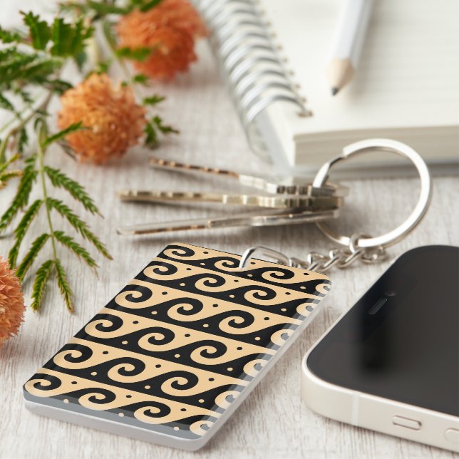 Greek Fret, Mediterranean Wave Pattern, Brown Key Ring (Front Right)