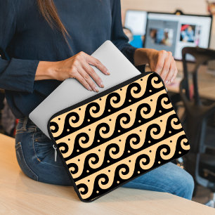 Greek Fret, Mediterranean Wave Pattern, Brown Laptop Sleeve