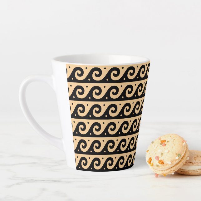 Greek Fret, Mediterranean Wave Pattern, Brown Latte Mug (In Situ)