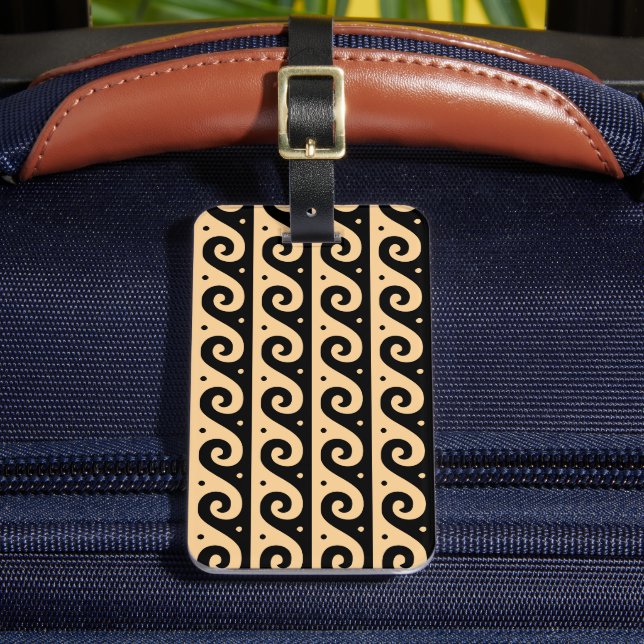 Greek Fret, Mediterranean Wave Pattern, Brown Luggage Tag (Front Insitu 2)