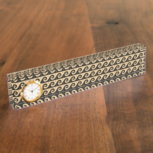 Greek Fret, Mediterranean Wave Pattern, Brown Nameplate