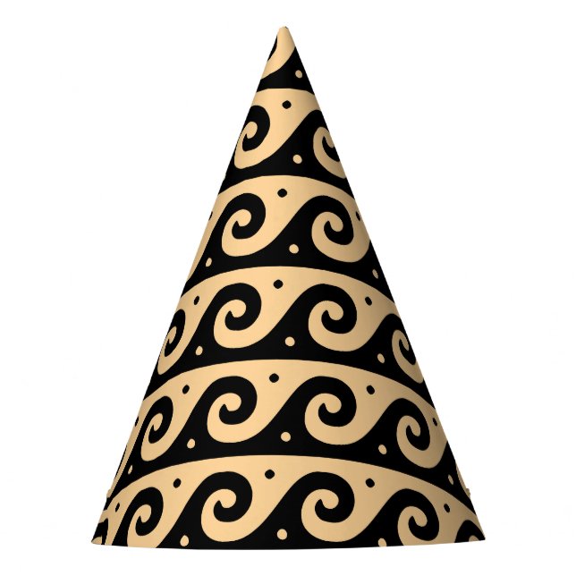 Greek Fret, Mediterranean Wave Pattern, Brown Party Hat (Front)