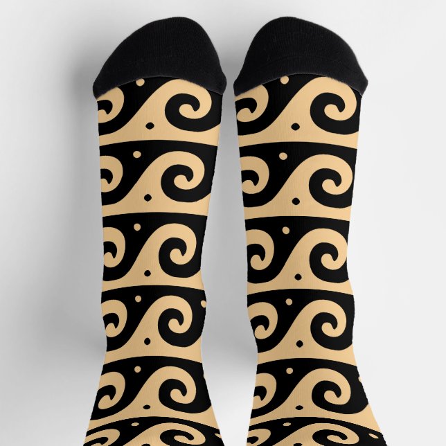 Greek Fret, Mediterranean Wave Pattern, Brown Socks (Top)