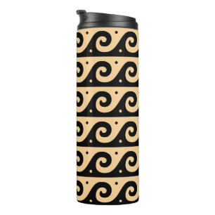 Greek Fret, Mediterranean Wave Pattern, Brown Thermal Tumbler