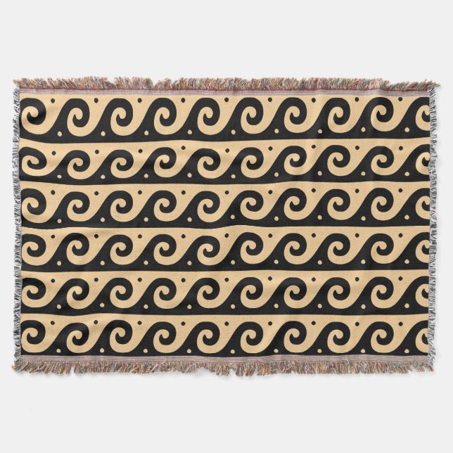 Greek Fret, Mediterranean Wave Pattern, Brown Throw Blanket (Front)